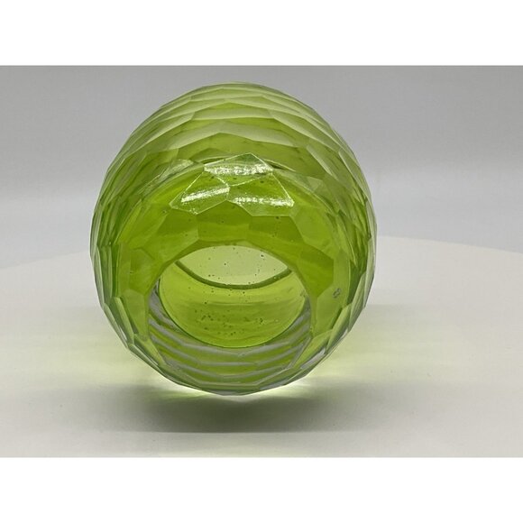 Faceted Green and Clear Art Glass Votive Holder Heavy Quality Glass Collectible - Picture 12 of 15